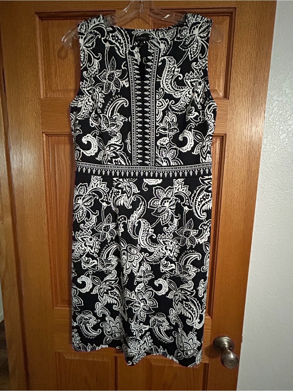 Talbots Effortless Black & White Paisley Split Neck Dress